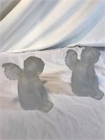 Pair Of Frosted Glass Angel Candle Holders