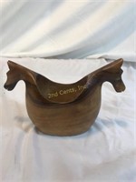 Two Headed Horse Bowl. Hand Carved Wood.
