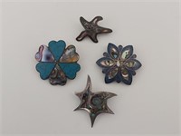 4 Mexican Sterling Silver Broaches