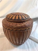 Ceramic Lid And Vessel Covered In Wicker