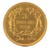 1874 Indian Princess $3.00 Gold Piece *RARE