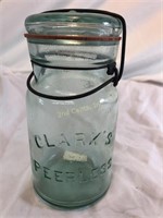 Vintage Clark's Peerless Mason Jar 3" X 7" W/Lid