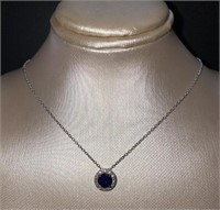 Stunnig Halo Style Blue & White Sapphire Necklace