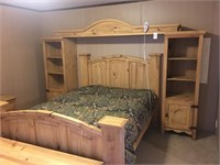 Queen Bed Post Bed W/ End Cabinets