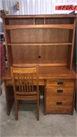 Oak Drawer Desk w/ Hutch & Chair