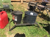 Fire Rack & (2) Blue Enamel Cookers