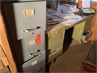 File Cabinet & Desk (Metal) & Chair