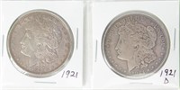Coin 2 - 1921 Morgan Silver Dollars - P&D