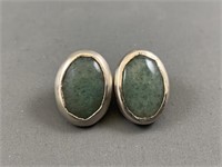 Sterling Silver Earrings with Jade Cabochons