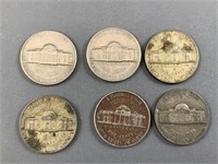 Lot of 6 Jefferson WWII Era Nickels