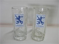 2 Munich Lowenbrau Glass Beer Mugs - 6.5"
