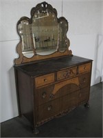 46"x 20"x 34" Antique 3 Drawer Dresser W/Mirror