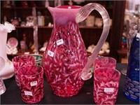 Fenton cranberry opalescent pitcher, 10 3/4",