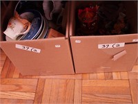 Two boxes: collector plates, figurines