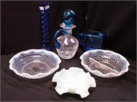Six pieces of vintage glass: crackle glass 9"