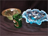 Three pieces of vintage colored glass: