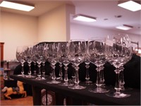 16 cut glass stems: nine wine goblets and seven