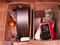 Two boxes of items: kitchenware, blood