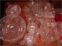 Eight pieces of glass including cut glass nappy,