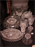21 pieces of American Fostoria glass: round and