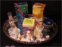 Six vintage perfume bottles, three with boxes;