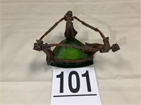 3 BRONZE LADIES GREEN DEPRESSION ASH TRAY