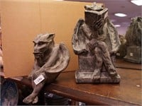Two gargoyle figurines: one reading a book, 8"