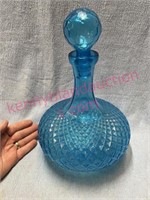 Vintage blue decanter w/stopper #1 (12in tall)
