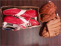 Pair of Brooks red and white baseball spikes,
