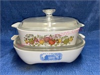 (2) Corningware casseroles & lids - nice