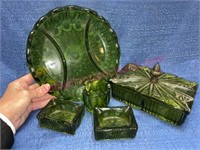 Lot of 1970's green glass items