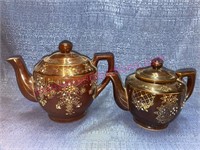 (2) Older brown teapots (hand painted accents)