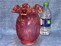 Fenton cranberry ruffled flower vase 8in tall