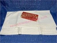 Old pillow slips set & old wooden checkers