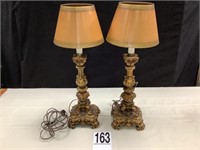 TWO PLASTER GILTED LAMPS