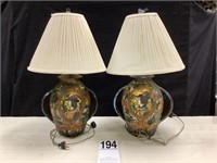 TWO HANDLED DECORATIVE LAMPS INCISED