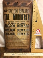Replica of reward poster on wood