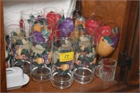 GROUPING OF GLASSES AND MISC. GLASS BOTTOM SHELF