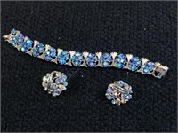 Silver bracelet & earrings w/blue stones