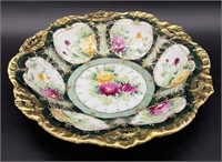 Antique Hand Painted Center Bowl w/ Heavy Gold