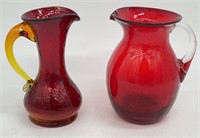 2pc Ruby & Amberina Art Glass