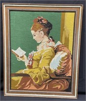 Needlepoint Portrait of Lady with Book