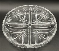 Vintage 10in Cut Glass Divided Bowl