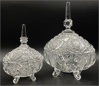 Two Cut Glass Covered Candy Dishes