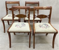 4pc Project Needlepoint Sabre Leg Mahogany Chairs