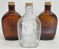 3pc Vintage Log Cabin Glass Syrup Bottles