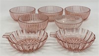 7pc Pink Depression Glass Bowls