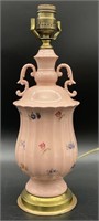 Heavy Pink Porcelain & Brass Table Lamp