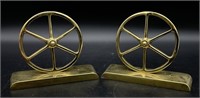 Brass Wagon Wheel Bookends Marked VM