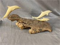 DON PERRY LARGE DOLPHIN FIGURE ON DRIFTWOOD, 17